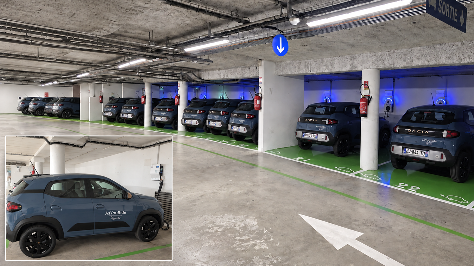 Parking professionnel équipé pour une flotte de véhicules électriques partagés